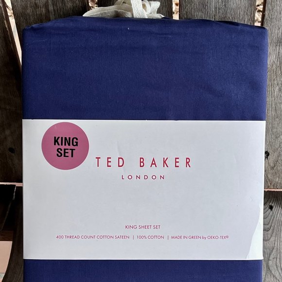 Ted Baker LONDON King Size NAVY BLUE Sheet Set - Cotton (400 thread count)